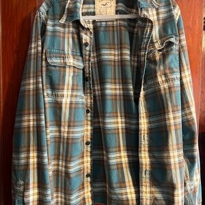 Hollister Teal and Brown Plaid Shirt